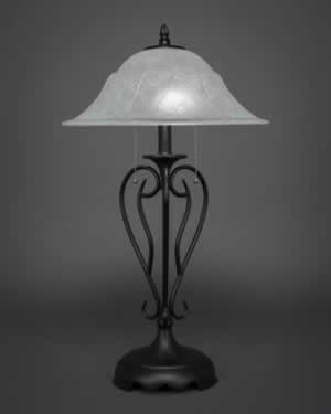 Olde Iron Table Lamp Shown In Matte Black Finish With 16" White Marble Glass