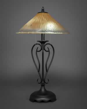Olde Iron Table Lamp Shown In Matte Black Finish With 16" Amber Crystal Glass