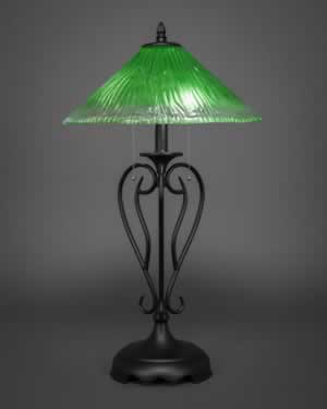 Olde Iron Table Lamp Shown In Matte Black Finish With 16" Kiwi Green Crystal Glass