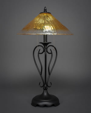 Olde Iron Table Lamp Shown In Matte Black Finish With 16" Gold Champagne Crystal Glass