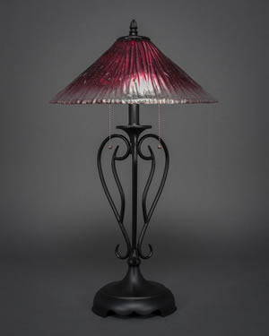 Olde Iron Table Lamp Shown In Matte Black Finish With 16" Wine Crystal Glass