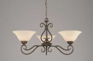 Olde Iron 3 Light Chandelier Shown In Bronze Finish With 10" Amber Marble Glass
