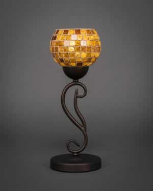 Olde Iron Mini Table Lamp Shown In Bronze Finish With 6" Copper Mosaic Glass