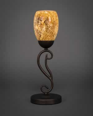 Olde Iron Mini Table Lamp Shown in Bronze Finish With 5” Gold Fusion Glass