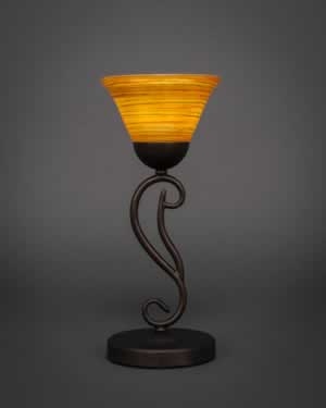 Olde Iron Mini Table Lamp Shown in Bronze Finish With 7” Firré Saturn Glass