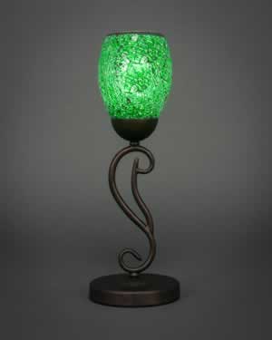 Olde Iron Mini Table Lamp Shown In Bronze Finish With 5" Green Fusion Glass