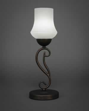 Olde Iron Mini Table Lamp Shown In Bronze Finish With 5.5" White Linen Glass