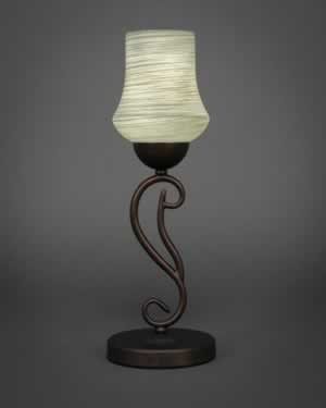 Olde Iron Mini Table Lamp Shown In Bronze Finish With 5.5" Gray Linen Glass