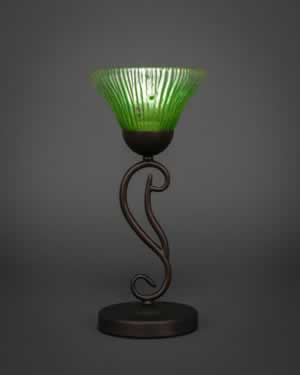 Olde Iron Mini Table Lamp Shown in Bronze Finish With 7” Kiwi Green Crystal Glass