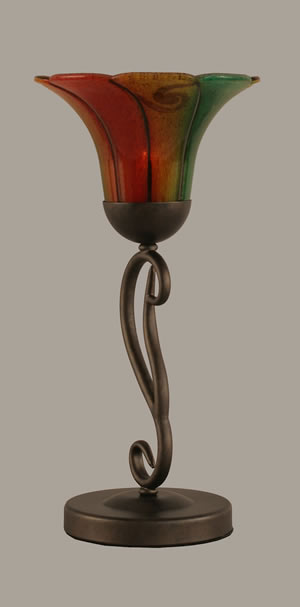 Olde Iron Mini Table Lamp Shown in Bronze Finish With 8” Mardi Gras Glass