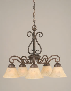 Olde Iron 5 Light Chandelier Shown In Bronze Finish With 7" Italian Marble Glass