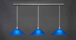 3 Light Multi Light Pendant With Hang Straight Swivels Shown In Brushed Nickel Finish With 16" Blue Italian Glass