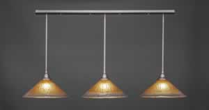 3 Light Multi Light Pendant With Hang Straight Swivels Shown In Brushed Nickel Finish With 16" Amber Crystal Glass