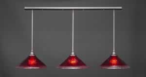 3 Light Multi Light Pendant With Hang Straight Swivels Shown In Brushed Nickel Finish With 16" Raspberry Crystal Glass