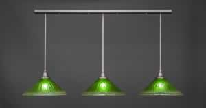 3 Light Multi Light Pendant With Hang Straight Swivels Shown In Brushed Nickel Finish With 16" Kiwi Green Crystal Glass
