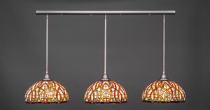 3 Light Multi Light Pendant With Hang Straight Swivels Shown In Brushed Nickel Finish With 15" Persian Nites Tiffany Glass