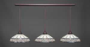 3 Light Multi Light Pendant With Hang Straight Swivels Shown In Bronze Finish With 16" Royal Merlot Tiffany Glass
