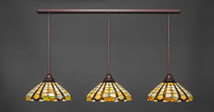 3 Light Multi Light Pendant With Hang Straight Swivels Shown In Bronze Finish With 15 Paradise Tiffany Glass
