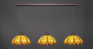 3 Light Multi Light Pendant With Hang Straight Swivels Shown In Bronze Finish With 14.5" Butterscotch Tiffany Glass