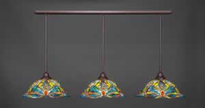 3 Light Multi Light Pendant With Hang Straight Swivels Shown In Bronze Finish With 19" Kaleidoscope Tiffany Glass