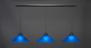 3 Light Multi Light Pendant With Hang Straight Swivels Shown In Dark Granite Finish With 16" Blue Italian Glass