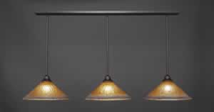 3 Light Multi Light Pendant With Hang Straight Swivels Shown In Dark Granite Finish With 16" Amber Crystal Glass