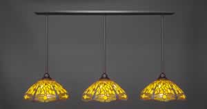 3 Light Multi Light Pendant With Hang Straight Swivels Shown In Dark Granite Finish With 16" Amber Dragonfly Tiffany Glass