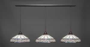 3 Light Multi Light Pendant With Hang Straight Swivels Shown In Dark Granite Finish With 16" Royal Merlot Tiffany Glass