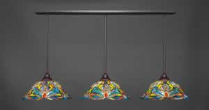 3 Light Multi Light Pendant With Hang Straight Swivels Shown In Dark Granite Finish With 19" Kaleidoscope Tiffany Glass