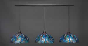 3 Light Multi Light Pendant With Hang Straight Swivels Shown In Dark Granite Finish With 16" Blue Mosaic Tiffany Glass
