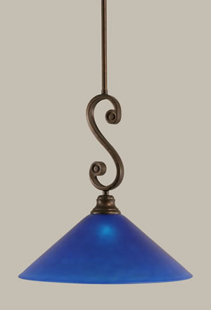 Curl Mini Pendant Shown In Bronze Finish With 16" Blue Italian Glass