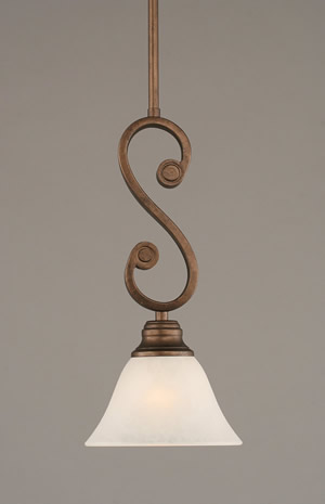Curl Mini Pendant With Hang Straight Swivel Shown In Bronze Finish With 7" White Marble Glass