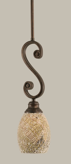 Curl Mini Pendant Shown In Bronze Finish With 5" Natural Fusion Glass