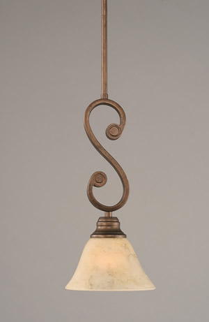 Curl Mini Pendant With Hang Straight Swivel Shown In Bronze Finish With 7" Italian Marble Glass