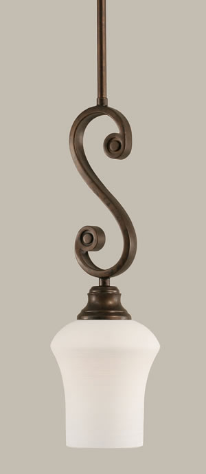Curl Mini Pendant Shown In Bronze Finish With 5" Zilo White Linen Glass