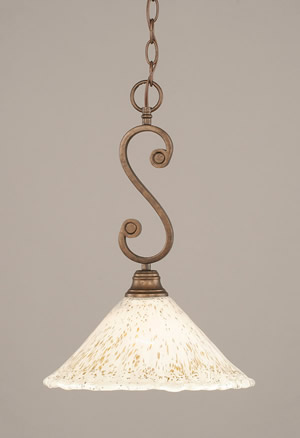 Curl Mini Pendant With Hang Straight Swivel Shown In Bronze Finish With 12" Gold Ice Glass