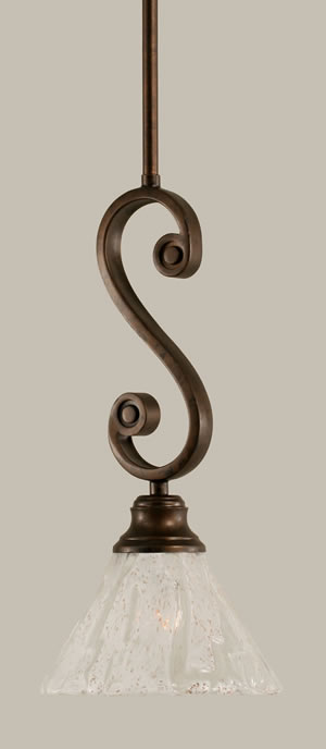 Curl Mini Pendant With Hang Straight Swivel Shown In Bronze Finish With 7" Italian Ice Glass