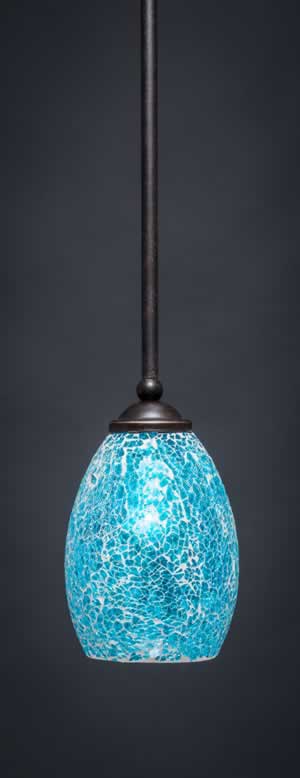 Zilo 1 Light Mini Pendant Shown In Dark Granite Finish With 5" Turquoise Fusion Glass