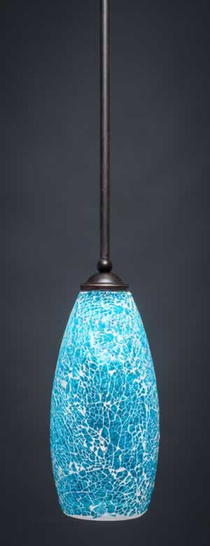 Zilo 1 Light Mini Pendant Shown In Dark Granite Finish With 5.5" Turquoise Fusion Glass