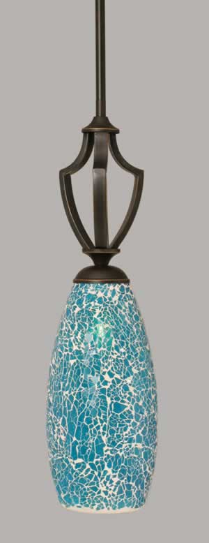 Zilo 1 Light Mini Pendant Shown In Dark Granite Finish With 5.5" Turquoise Fusion Glass