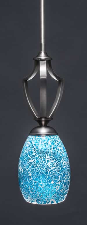 Zilo 1 Light Mini Pendant Shown In Graphite Finish With 5" Turquoise Fusion Glass