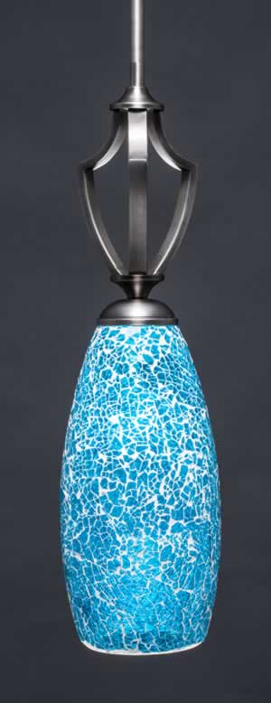 Zilo 1 Light Mini Pendant Shown In Graphite Finish With 5.5" Turquoise Fusion Glass