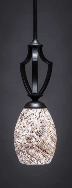 Zilo 1 Light Mini Pendant Shown In Matte Black Finish With 5" Natural Fusion Glass