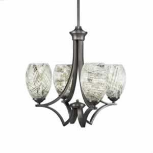 Zilo 4 Light Chandelier Shown In Graphite Finish With 5" Natural Fusion Ice Glass