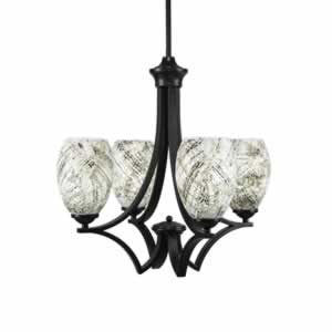 Zilo 4 Light Chandelier Shown In Matte Black Finish With 5" Natural Fusion Ice Glass
