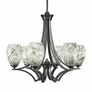 Zilo 6 Light Chandelier Shown In Graphite Finish With 5" Natural Fusion Glass