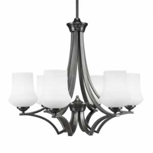 Zilo 6 Light Chandelier Shown In Graphite Finish With 5.5" Zilo Cayenne Linen Glass