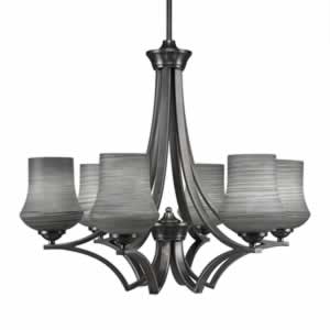 Zilo 6 Light Chandelier Shown In Graphite Finish With 5.5" Zilo Gray Linen Glass