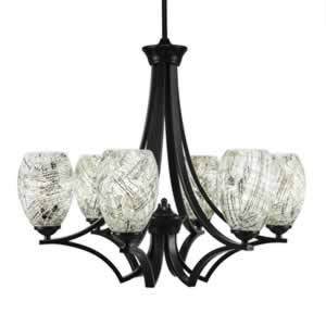 Zilo 6 Light Chandelier Shown In Matte Black Finish With 5" Natural Fusion Glass