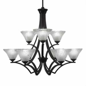 Zilo 9 Light Chandelier Shown In Dark Granite Finish With 7" Frosted Crystal Glass